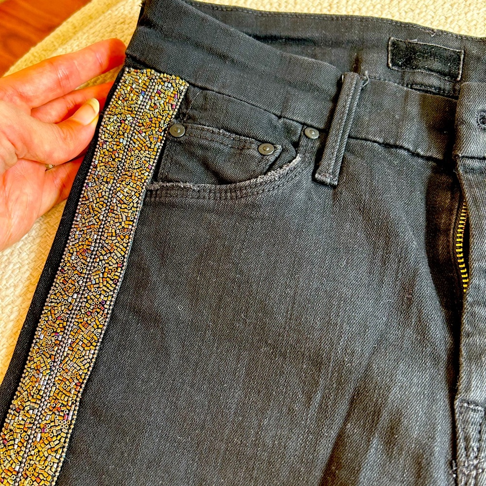 Mother black denim with side detail